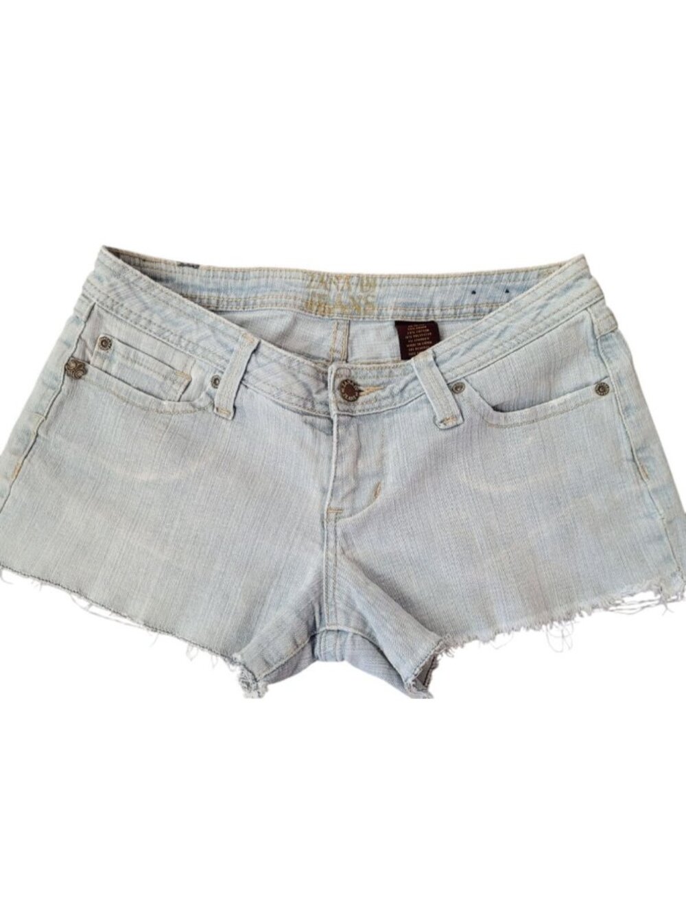 Zana Di Premium Denim Y2k Jean Shorts Size 9 Lowrise Frayed Hem Rhinestone